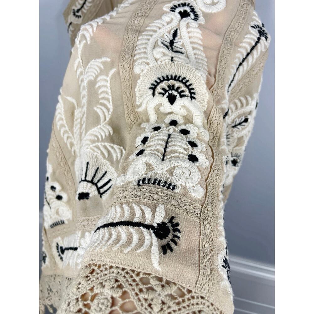 Anthropologie Maeve, Size XS, Tan w/Black & White Embroidered Slip Dress, Boho - Picture 2 of 8